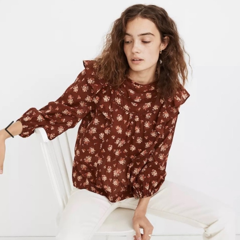 Madewell Ladder-Trim Ruffle Top NWT $88
